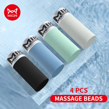 MiiOW Ice Silk Men Underwear 4Pcs Antibacterial Massage Beads Boxers Briefs - ShopHub