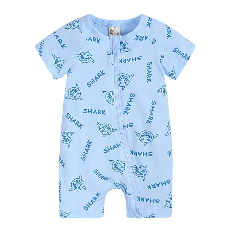 Kids Tales Summer Sprout Cotton-Stretch Double-Zip Romper
