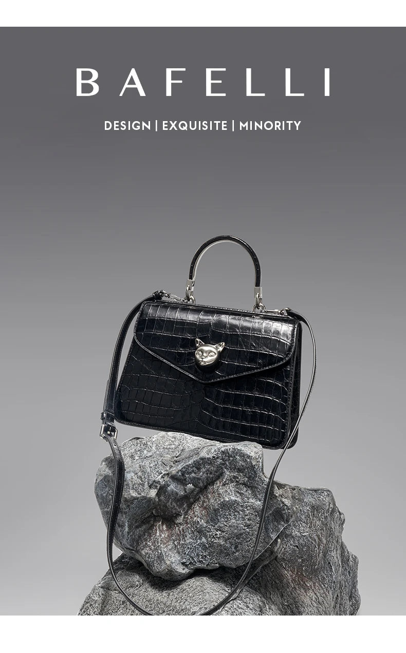 BAFELLI Crocodile-Pattern Leather Business Flap Bag