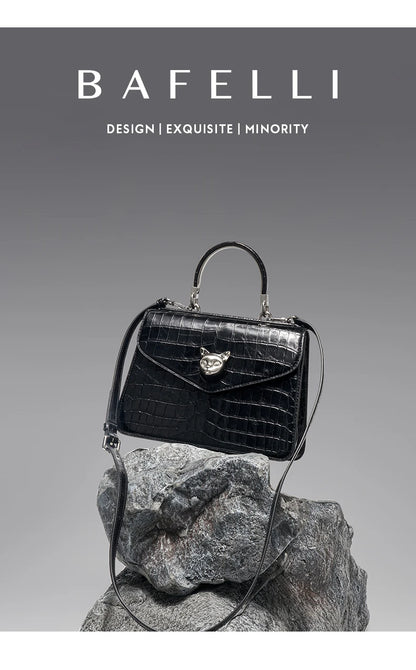 BAFELLI Crocodile-Pattern Leather Business Flap Bag