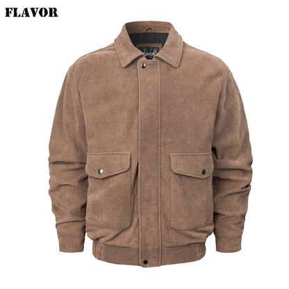 FLAVOR Men's Leather Bomber Jacket – Camel Classic