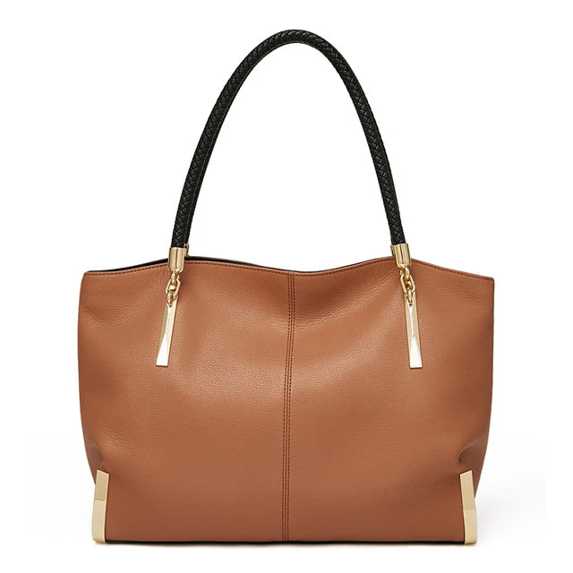 FOXER Genuine Leather Lady's Handbag Elegant Luxury Design Women Shoulder Bag Large Capacity Tote Bag Best Gift for Mom,Wife