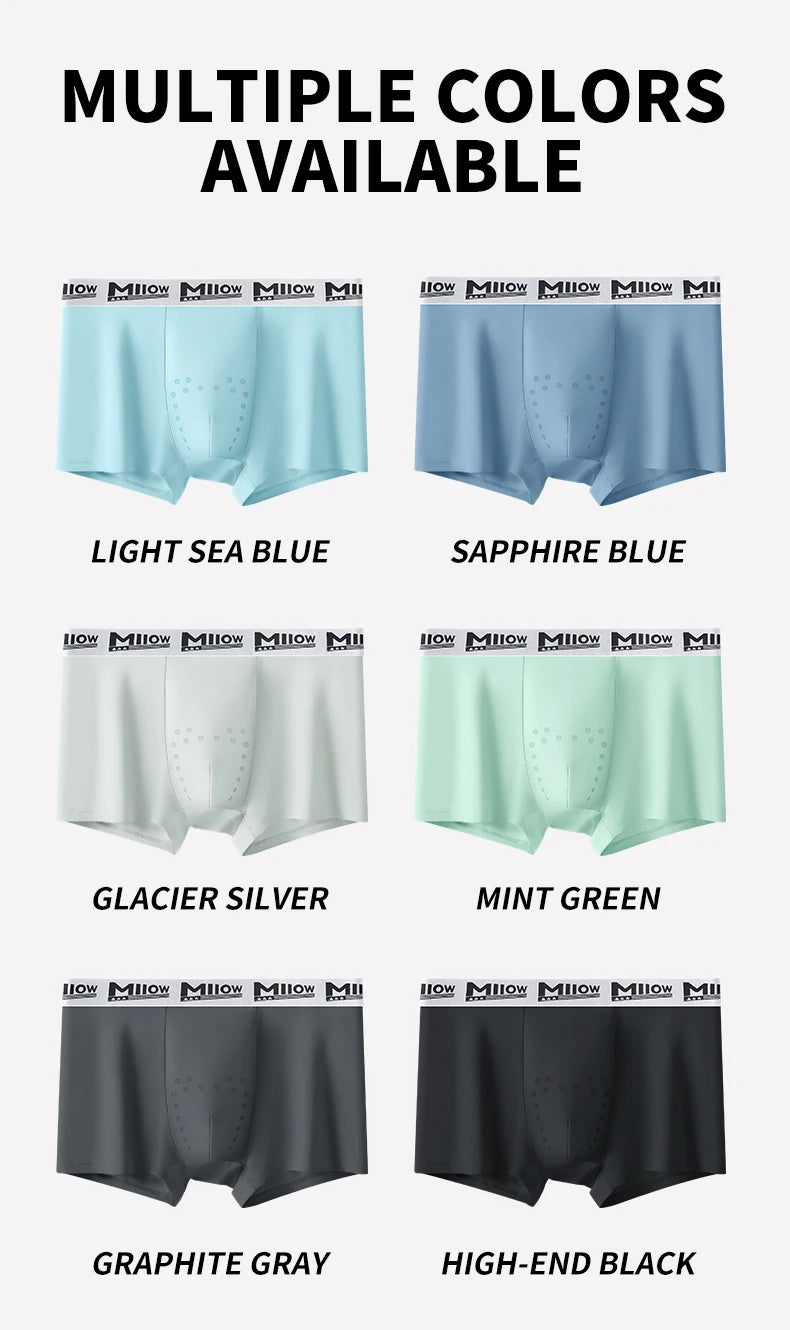 MiiOW Men's Ice Silk Underwear - 4Pcs Antibacterial Breathable Boxer Briefs - ShopHub
