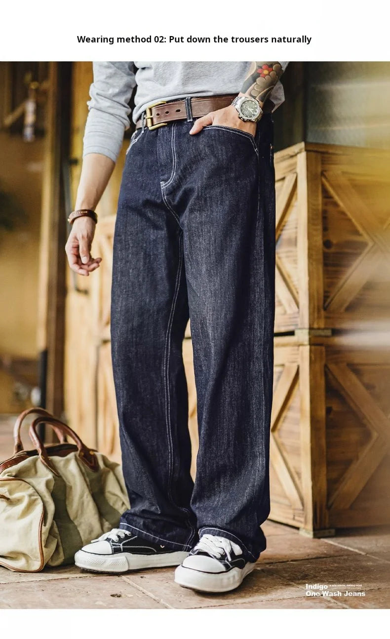 Maden Men's Vintage 12oz Washed Denim Jeans