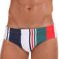 Men's low waist swim briefs with bold print from ShopHub NZ, featuring vibrant colors and a sleek, sexy fit.