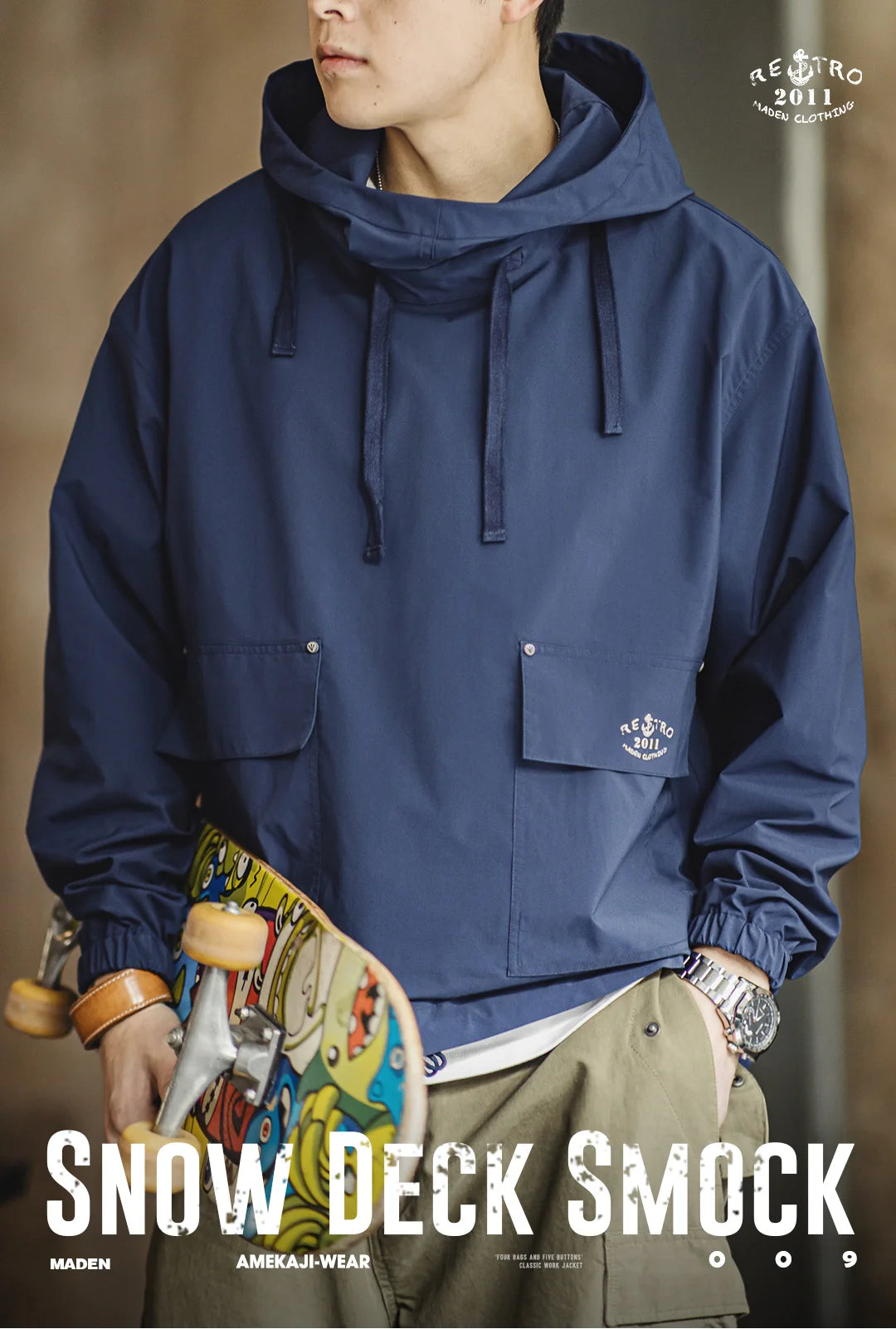 Maden Men's Vintage Deck Smock Hoodies Pullover Jacket