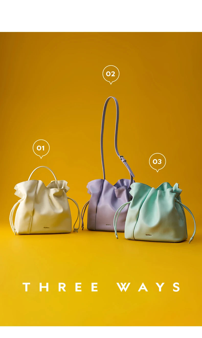 BAFELLI Genuine Cowhide Leather Bucket Handbag