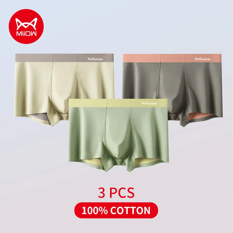 MiiOW Men's Antibacterial Boxers - 3Pcs Silky Summer Cotton Underwear - ShopHub