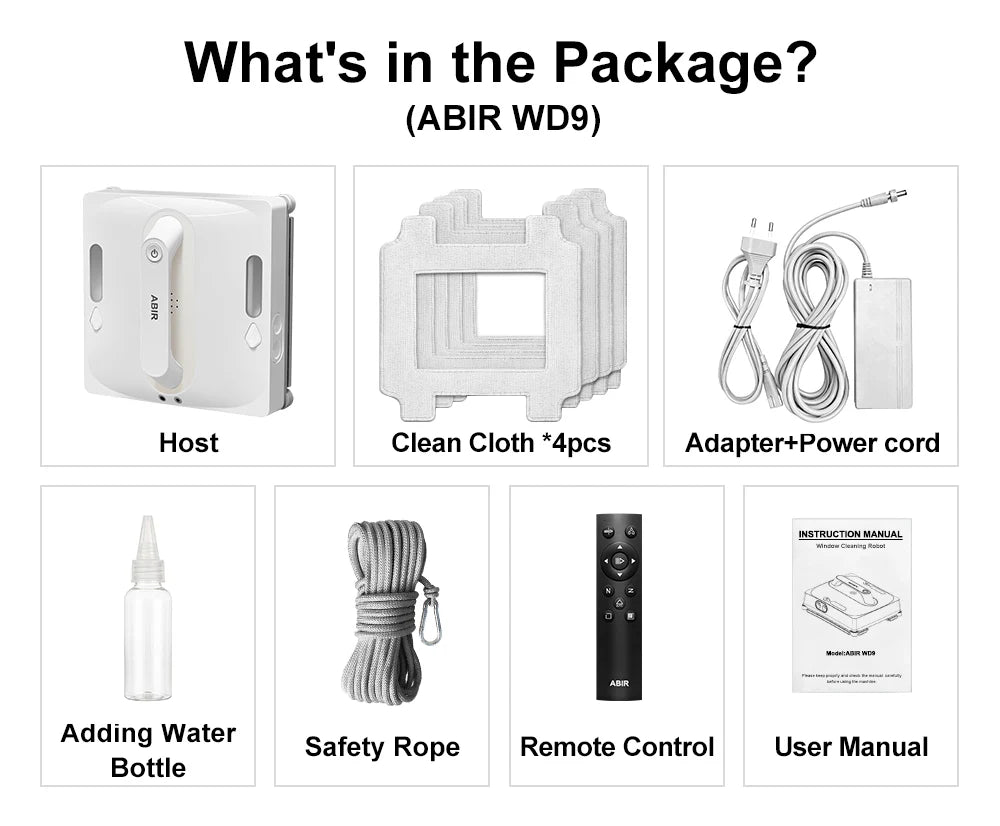 ABIR WD9-4-Way Robot Window Cleaner from ShopHub NZ cleaning large glass windows with its sleek design and multiple cleaning modes.