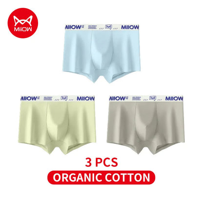 MiiOW Cotton Men's Underwear - 3Pcs Antibacterial Soft Silky Breathable Boxershorts - ShopHub