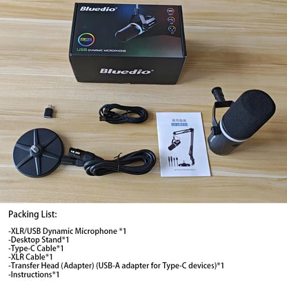 Bluedio S3000 Microphone - USB/XLR Dynamic Mic for Gaming, Streaming, and PS5/4 with Headphone Jack, RGB, and Mute Function - ShopHub