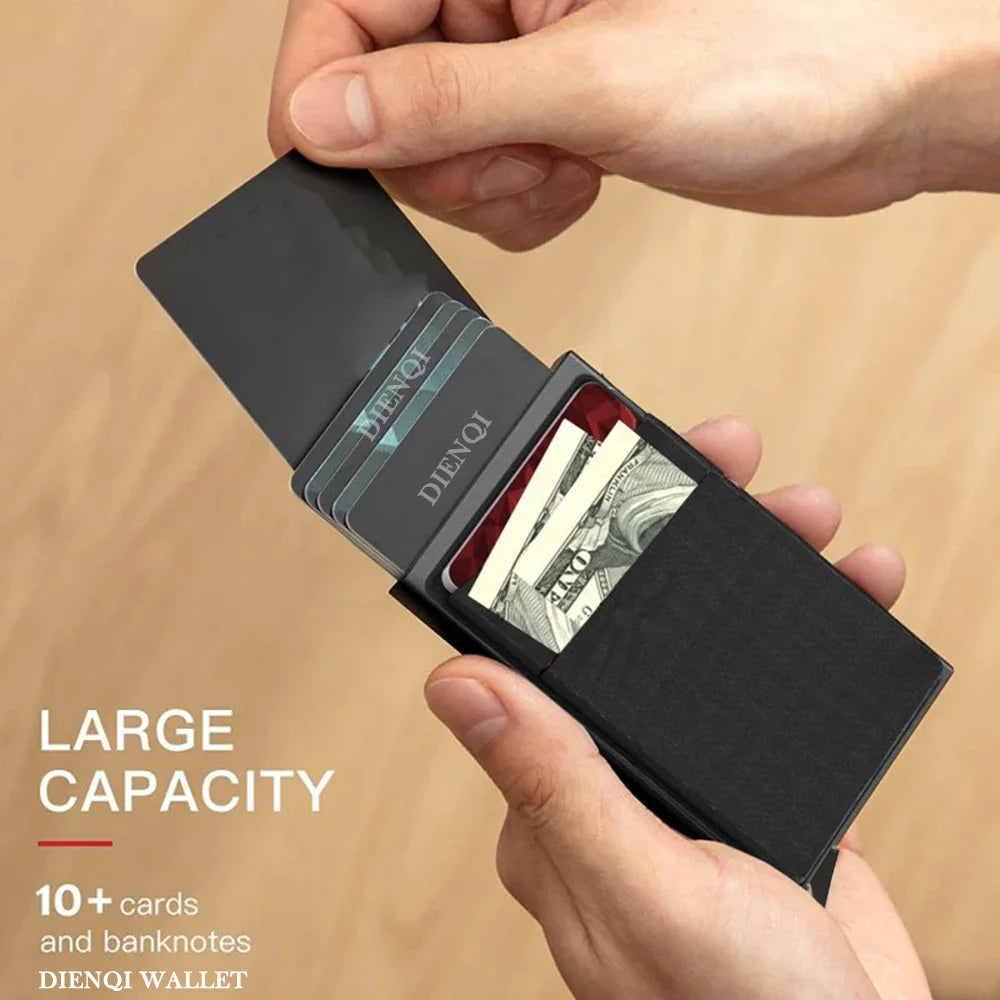 Rfid Smart Bank Credit Card Holder Wallet Metal Thin Slim Men Wallets Pop Up Minimalist Wallet Black Metal Bank Cardholder Case