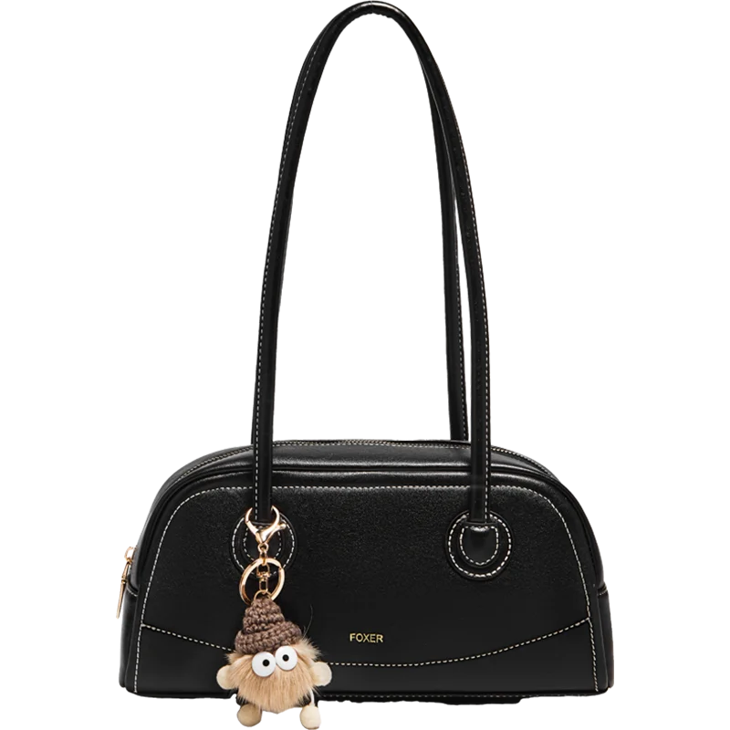 FOXER New Large Capaci Women's Handbag PU Leather Simple Retro Single Underarm Bag for Female Casual Commuting Pillow Bag Purse
