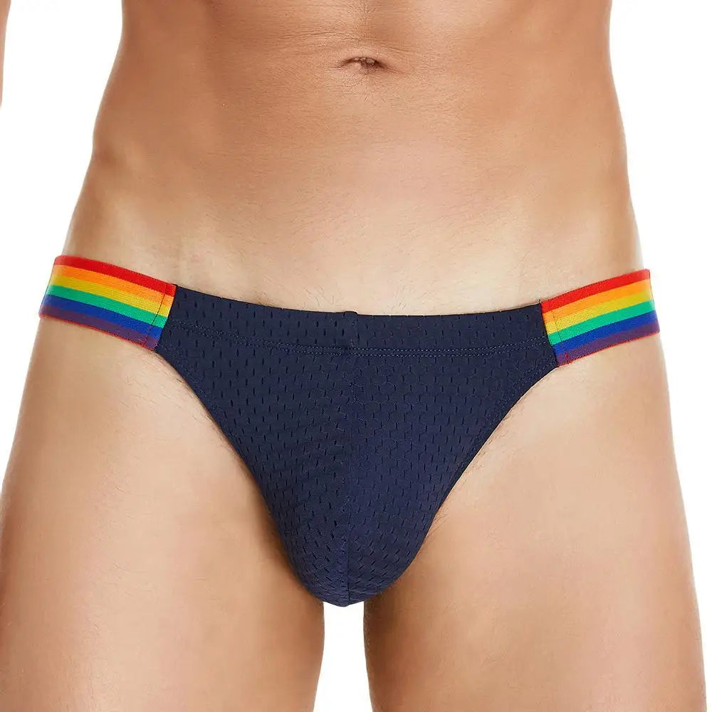 SEOBEAN Men's Breathable Underwear - Mesh Sexy Briefs with Rainbow Belt - ShopHub