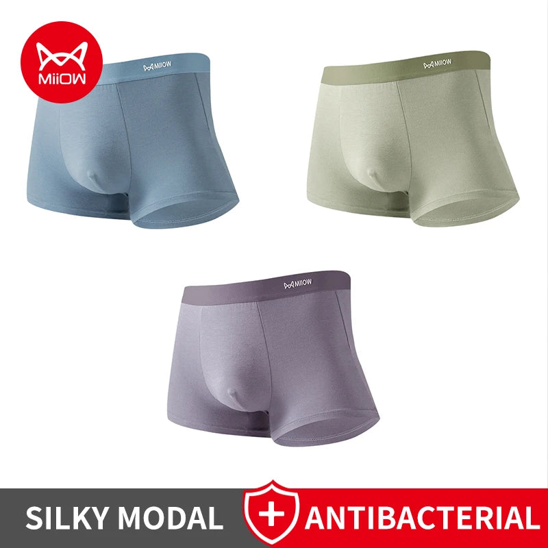 MiiOW Antibacterial Modal Men Underwear - 3 Pcs Breathable Boxers - ShopHub