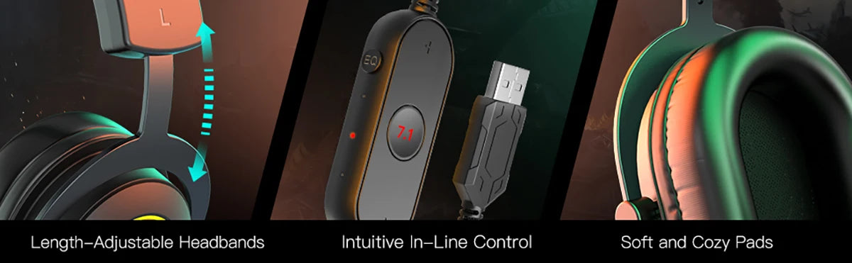 Fifine RGB Gaming Headset - Dynamic Over-Ear Headphones with 7.1 Surround Sound & Mic