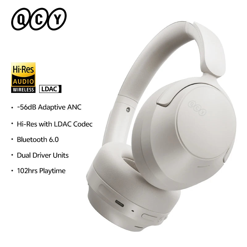 QCY Wireless Bluetooth Headphones 6.0 BH25H3SA - 3D Spatial Audio, Foldable Over Ear Headset with 56dB Adaptive ANC and 53mm Driver - ShopHub