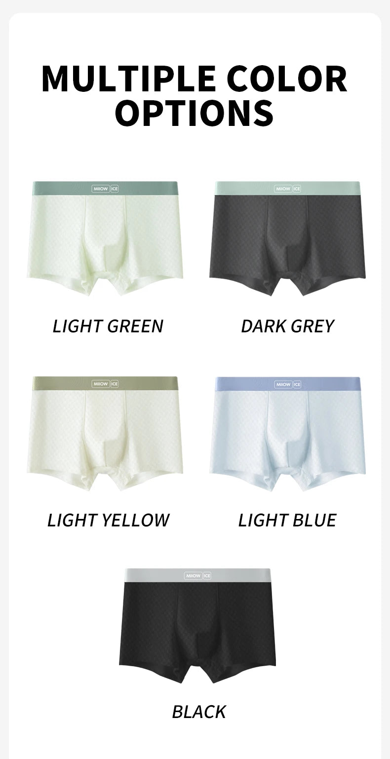MiiOW Antibacterial Men's Boxer 3Pcs Ice Silk Underwear with Breathable Mesh Crotch - ShopHub