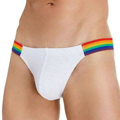 SEOBEAN Men's Breathable Underwear - Mesh Sexy Briefs with Rainbow Belt