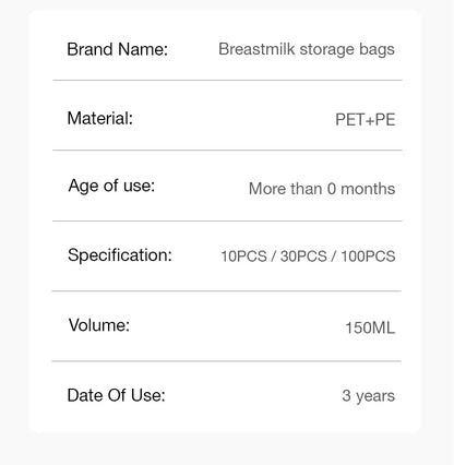 MAMIJOY 10/30/100Pcs 150ML Breast Milk Storage Bags