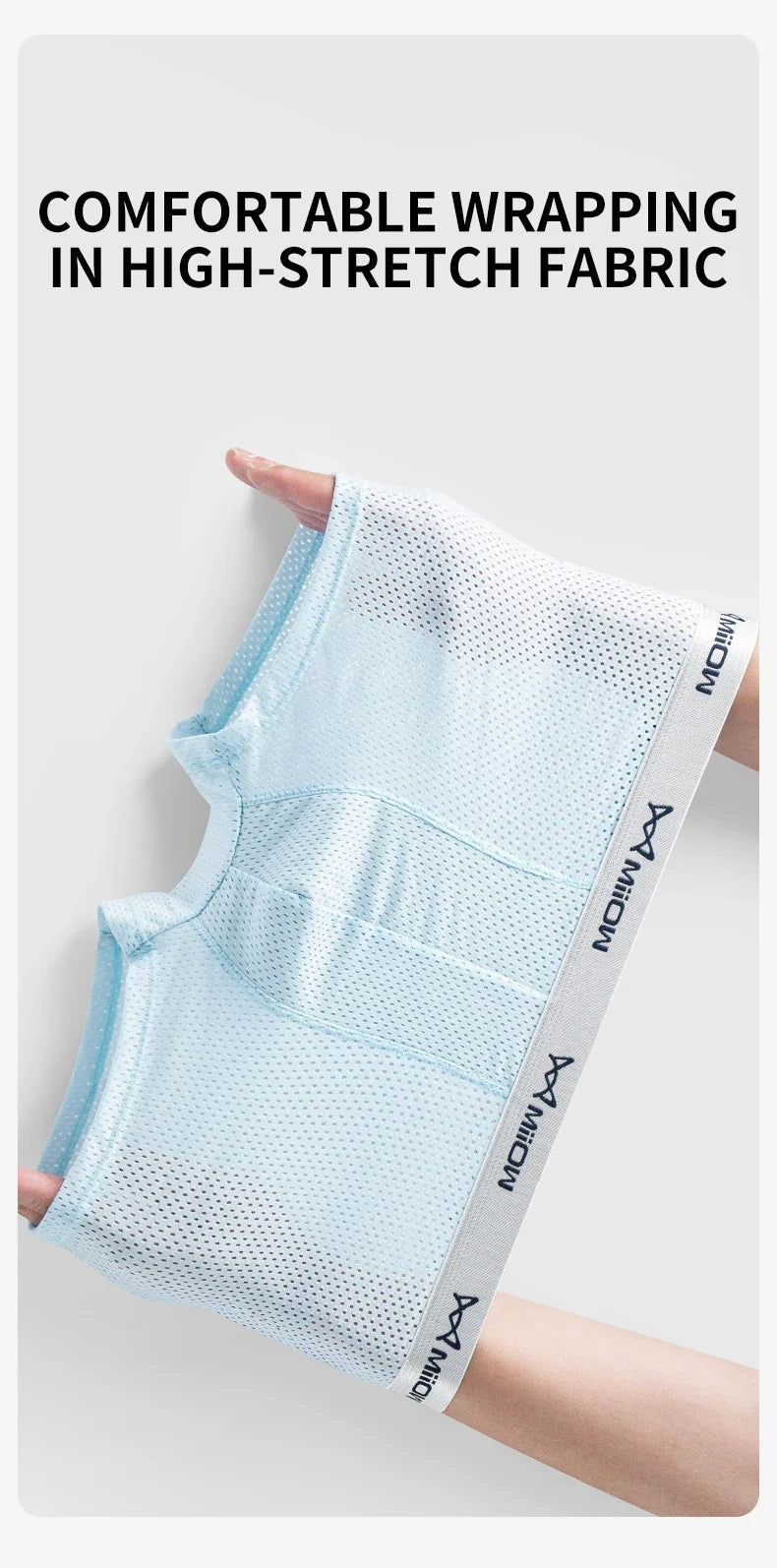MiiOW Ice Silk Men's Underwear - 3Pcs Breathable Mesh Antibacterial Boxer Briefs - ShopHub