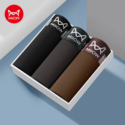 MiiOW 3Pcs Men's Cotton Boxer Shorts Antibacterial Breathable Underwear - ShopHub