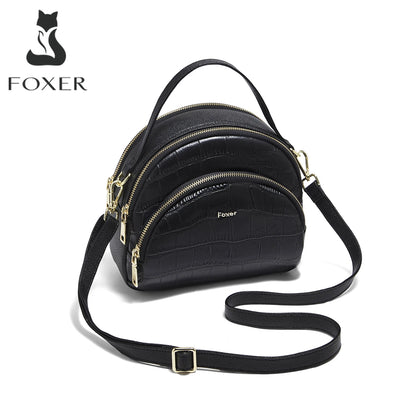 FOXER Brand Genuine Leather Top-handle Bag Women's Shoulder Bag 2026 New Chic Female Shell Bag Luxury Brand Crossbody Purse
