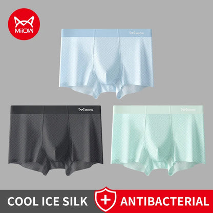 MiiOW Men's Ice Silk Boxer Briefs - 3Pcs Antibacterial Breathable Underwear - ShopHub