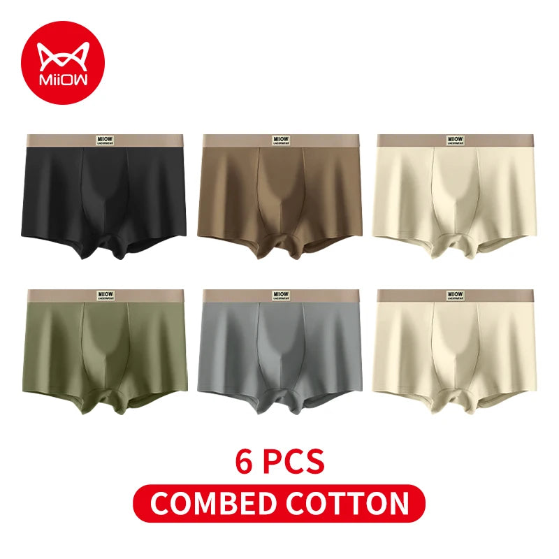 MiiOW 6Pcs Breathable Cotton Men's Underwear - Combed Cotton Antibacterial Boxer Briefs - ShopHub