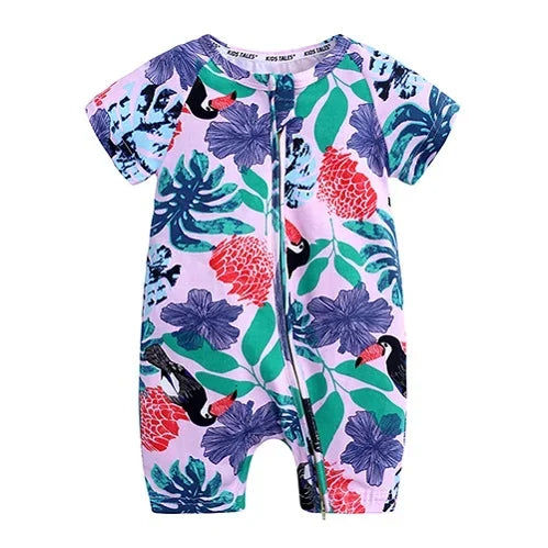 Kids Tales Summer Sprout Cotton-Stretch Double-Zip Romper