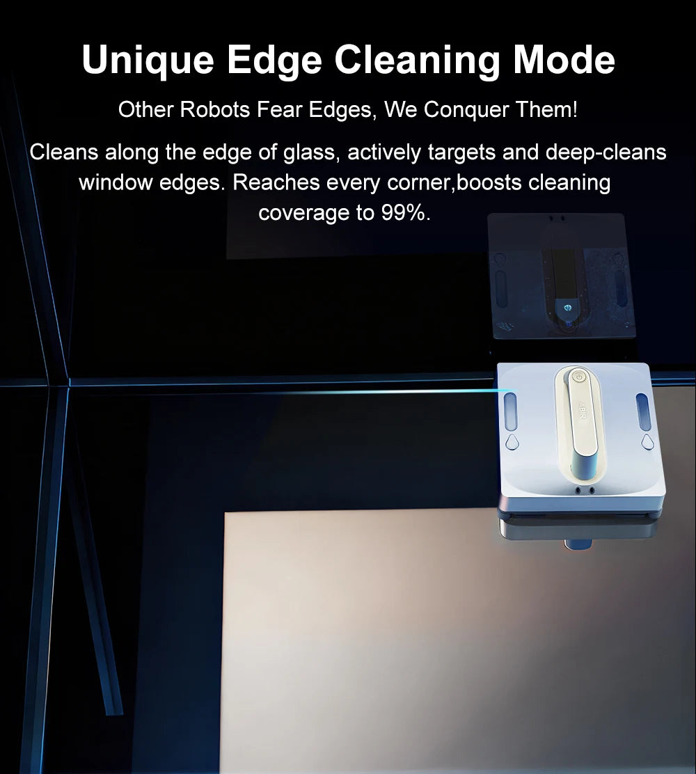 ShopHub NZ ABIR WD9 4-Way Robot Window Cleaner shown on glass, with cleaning pads and control panel visible in the image.