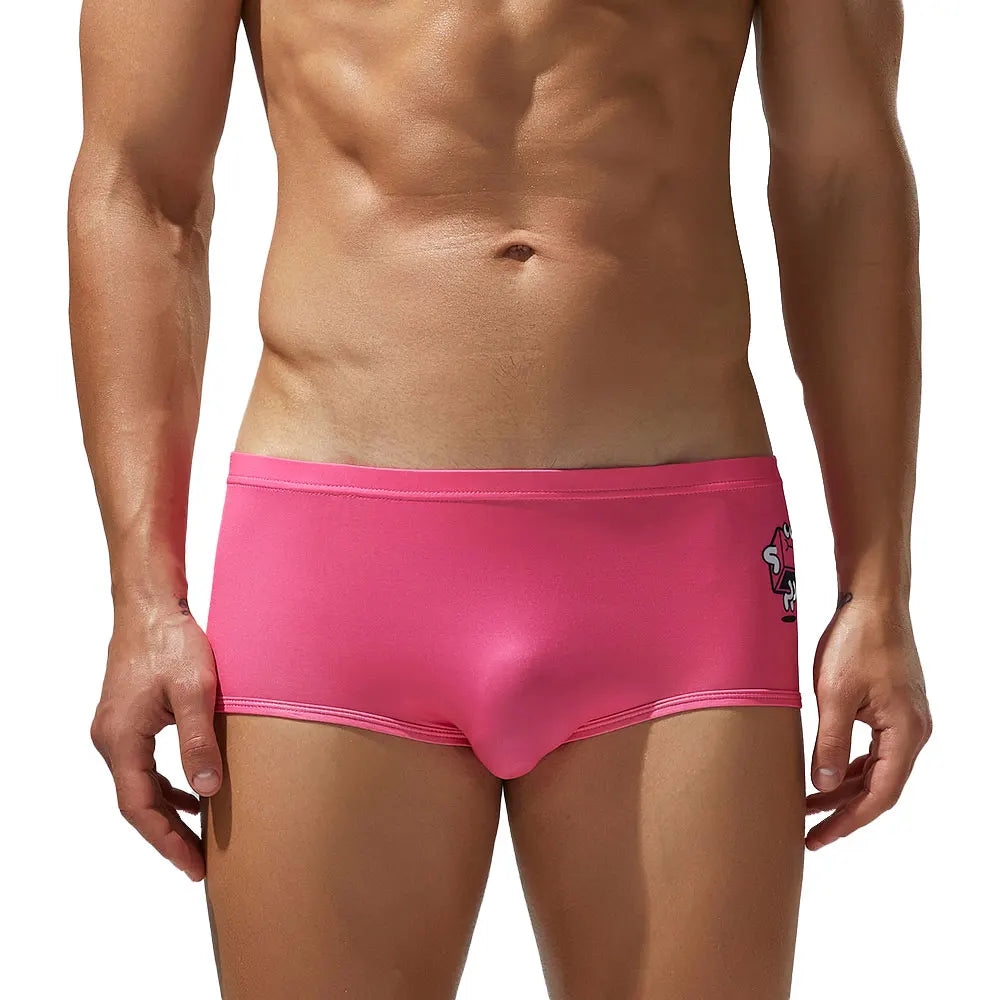 SEOBEAN Men's Low Waist Ice Silk Underwear Sexy Cartoon Pattern Half Hollow Flat Corner Briefs Youth Four Corners
