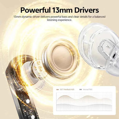 QCY MeloBuds N20 Earphones - Wireless Bluetooth 6.0 with 13mm Drivers and 50dB Adaptive Hybrid Noise Cancelling, 40Hrs Battery Life