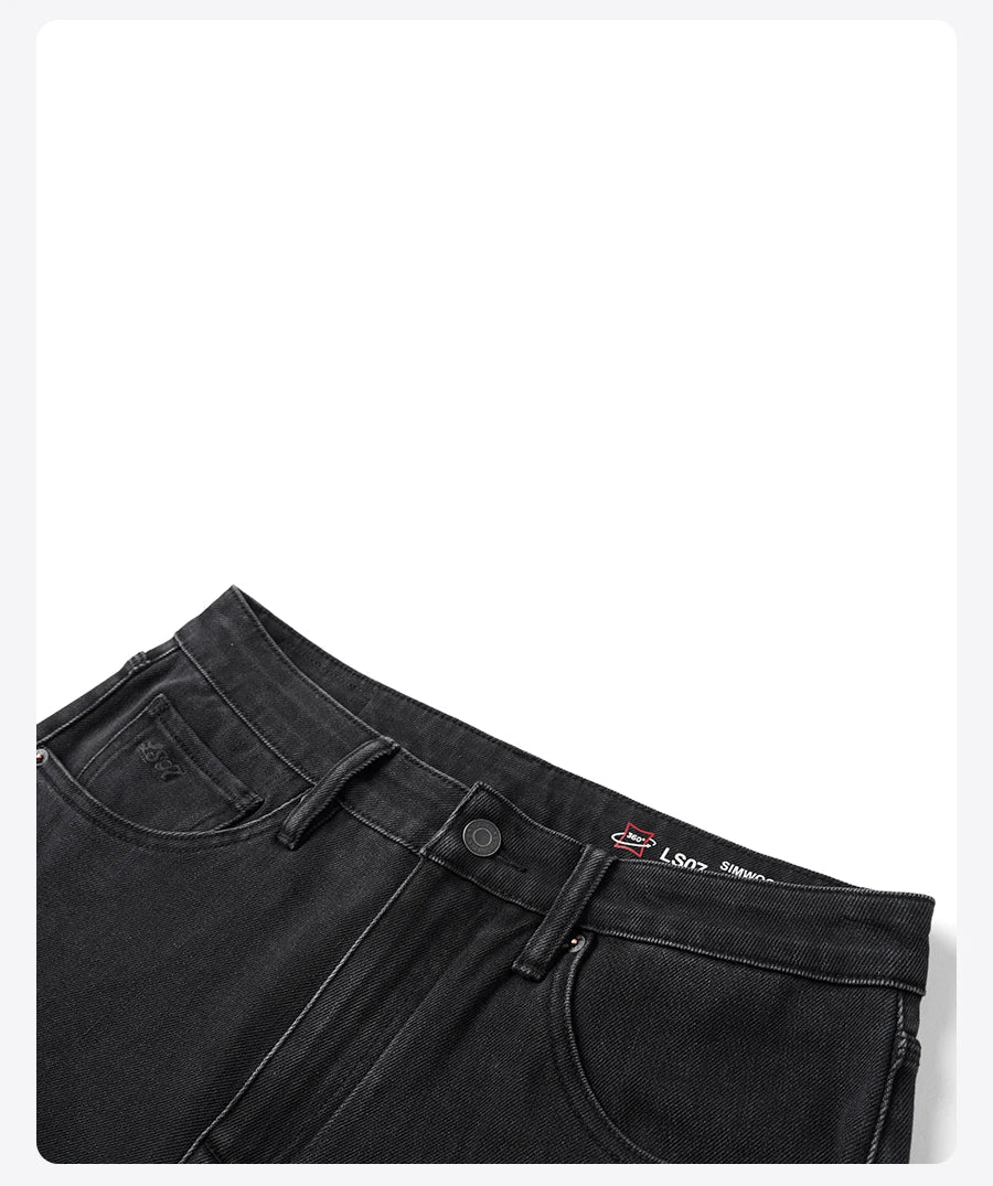 SIMWOOD 2026 Autumn New Loose Straight 13oz Elastic Fabric Jeans Men Washed Vintgae Basic Black Denim Trousers