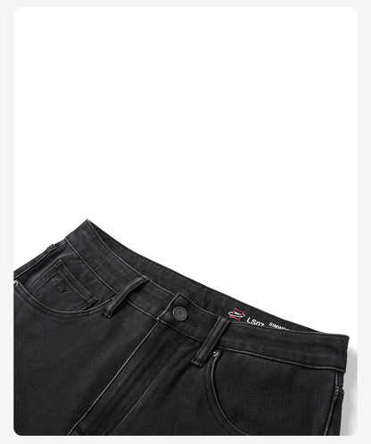SIMWOOD 2026 Autumn New Loose Straight 13oz Elastic Fabric Jeans Men Washed Vintgae Basic Black Denim Trousers