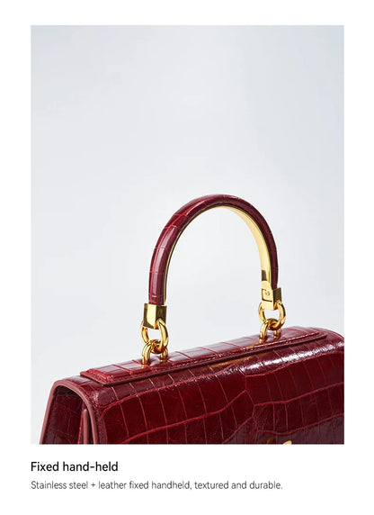 BAFELLI Crocodile-Pattern Leather Business Flap Bag