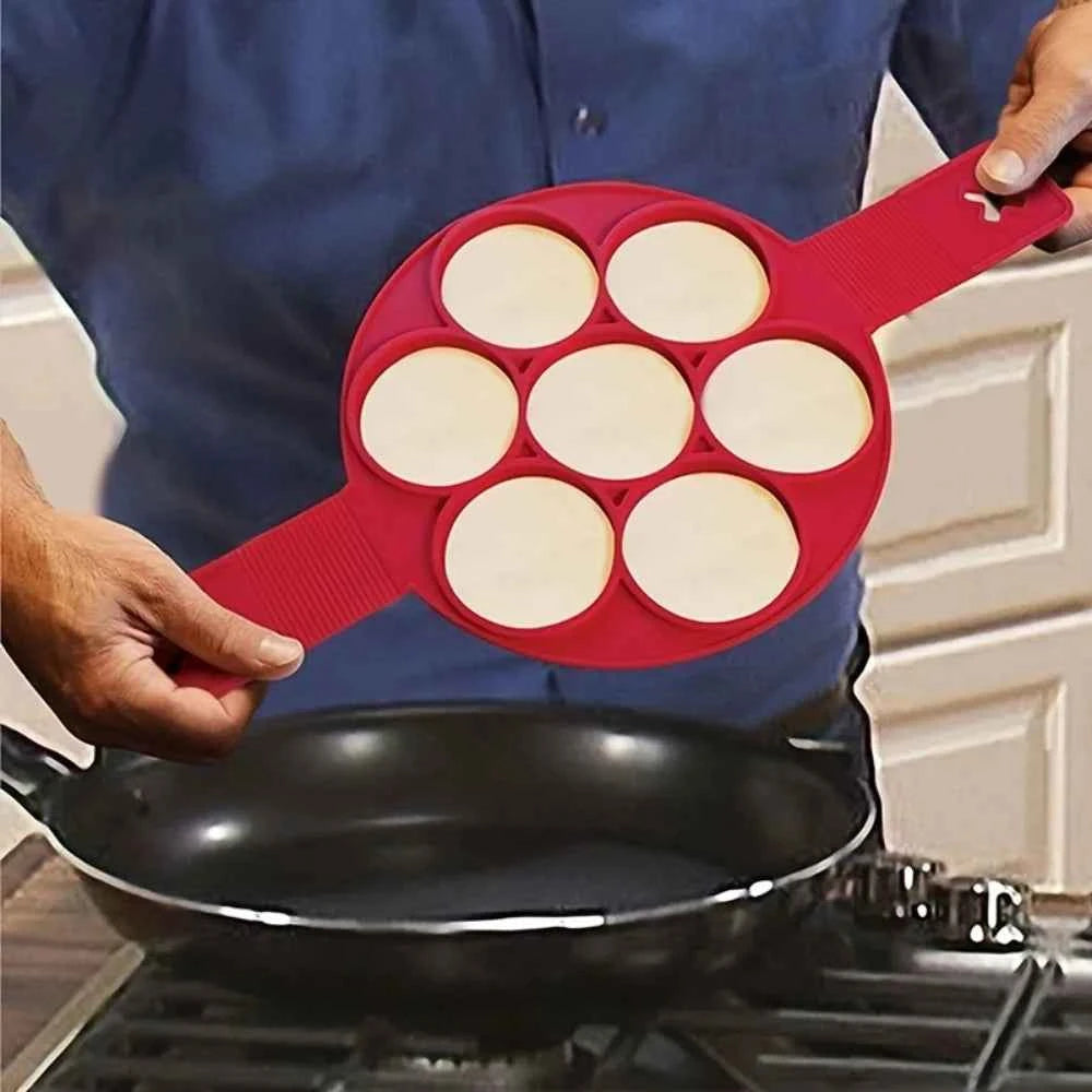 Silicone Non-Stick Pancake & Egg Maker, Easy Baking Frying Tool, Red Kitchen Essential Mini Cooker