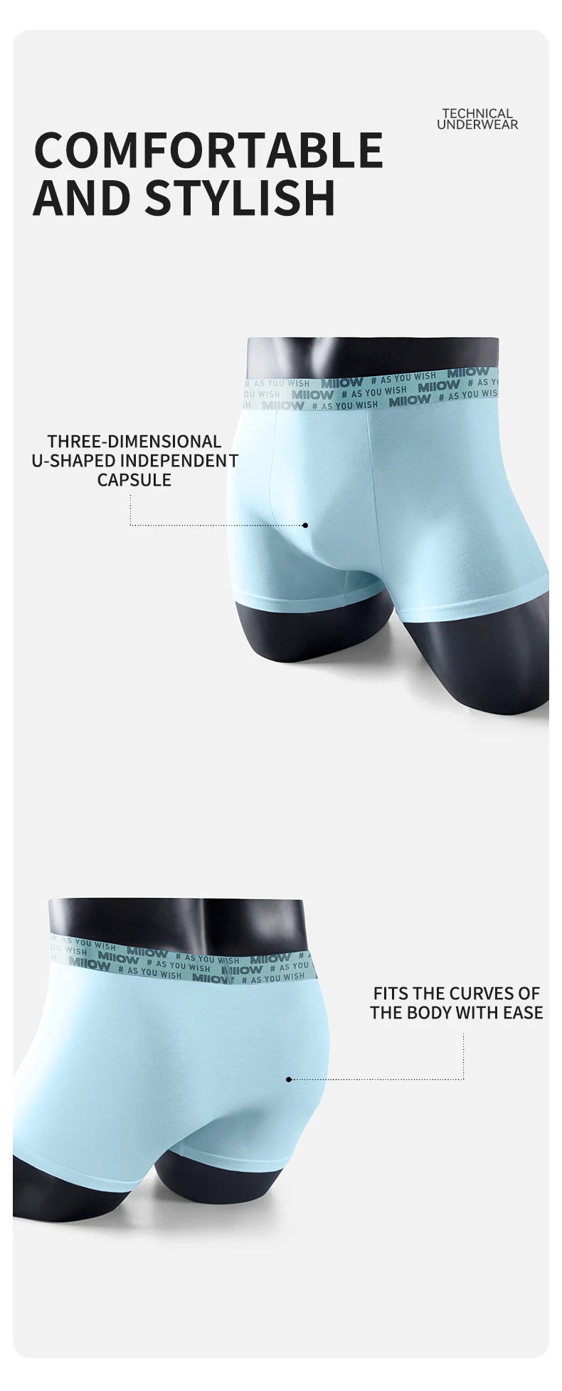 MiiOW Men's Antibacterial Cotton Underwear - 3Pcs Boxer Shorts - ShopHub