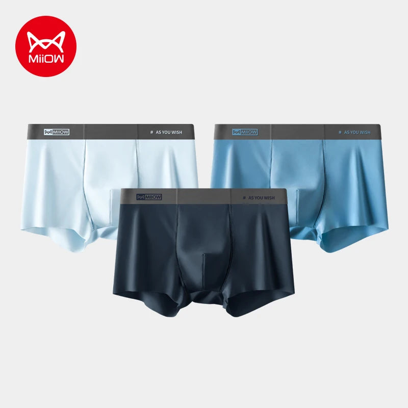 MiiOW Men Underwear Boxers - 3Pcs Cotton Antibacterial Crotch Silky Breathable Boxers - ShopHub