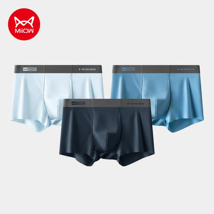 MiiOW Men Underwear Boxers - 3Pcs Cotton Antibacterial Crotch Silky Breathable Boxers - ShopHub