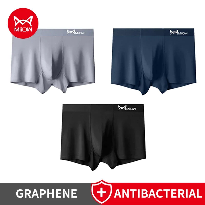 MiiOW Men's Modal Underwear - 3Pcs Graphene Antibacterial Boxer with Seamless Cuffs - ShopHub