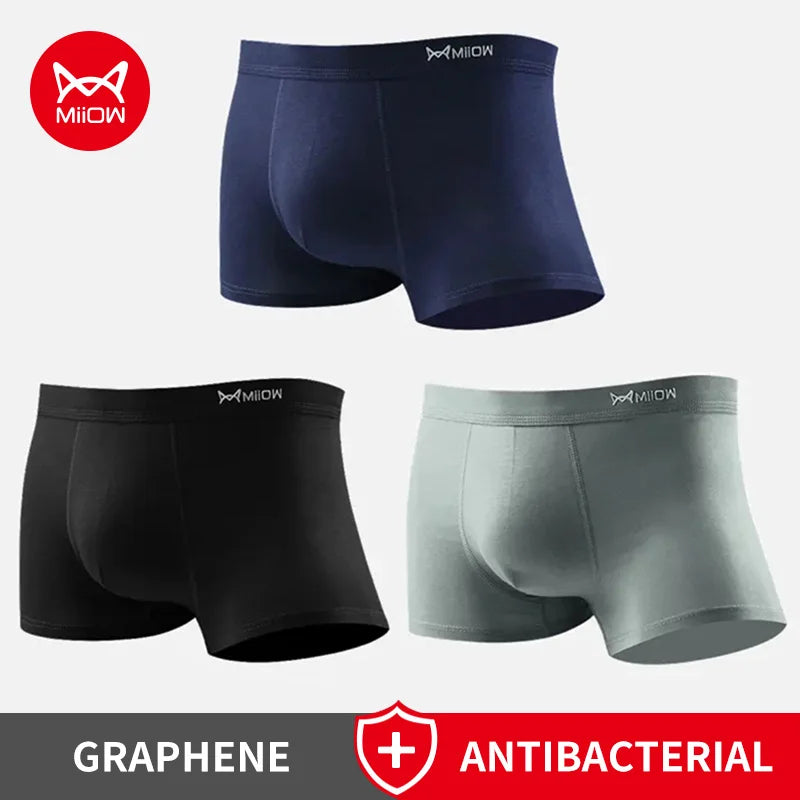 MiiOW Men's Antibacterial Boxer Briefs - 3Pcs Cotton Underwear with Graphene Technology - ShopHub