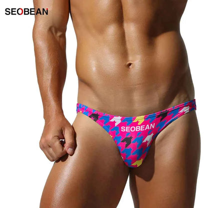 SEOBEAN Men's Printed Briefs with Contoured Pouch and Smooth Stretch Fabric - Sexy Fashion Underwear with Branded Waistband
