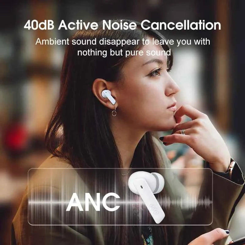 QCY HT05 ANC Wireless Earbuds - TWS Bluetooth 5.2 with 40dB Active Noise Cancellation and In-Ear Mics