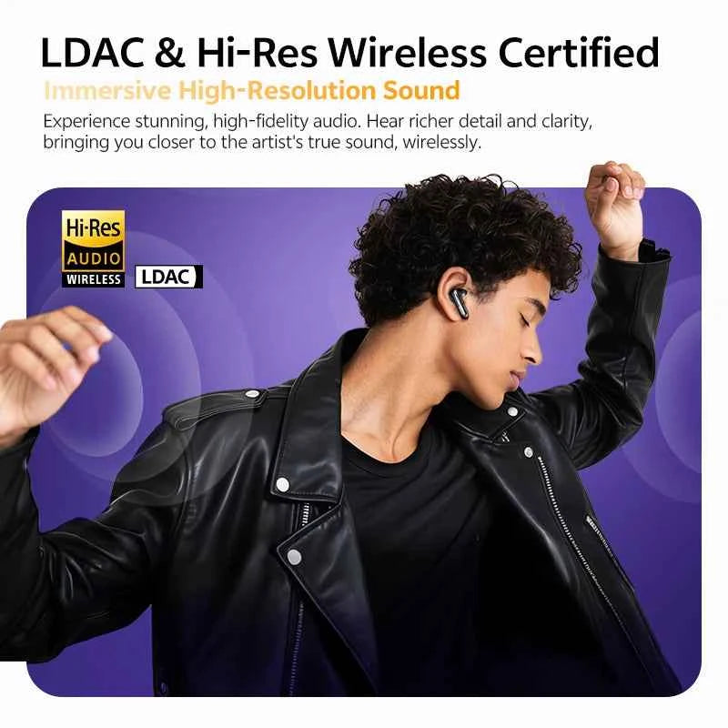QCY HT18 Wireless Earbuds Bluetooth 6.0 with Hi-Res LDAC, Adaptive ANC, Dual-Driver Design, and In-Ear Detection
