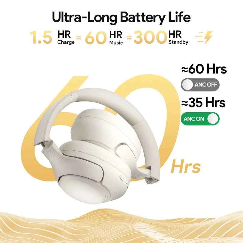 QCY H3 Wireless Headphones with Hybrid Active Noise Cancellation and 60Hrs Playtime, Hi-Res Audio, Bluetooth 5.4 Over Ear Design