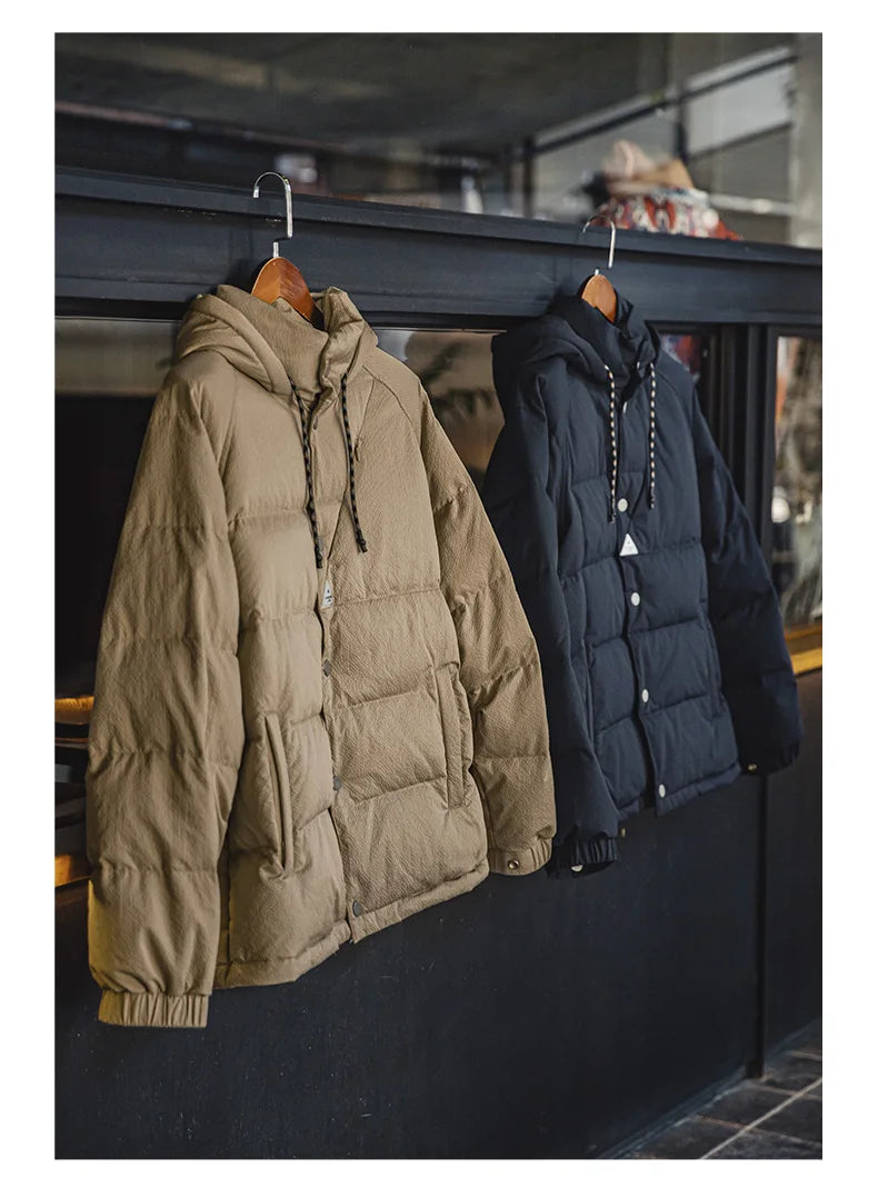 Premium Men's Winter Down Jacket—Navy Blue Hooded Quilted Warmth