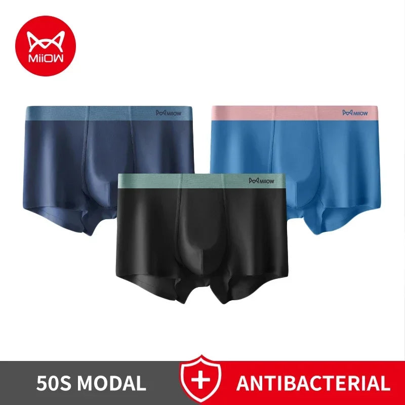 MiiOW Modal Men's Boxer Briefs 3pcs Set - Silky 50S Antibacterial Underwear - ShopHub