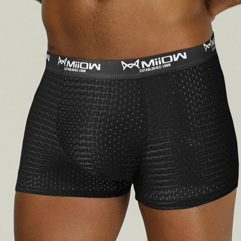 MiiOW Breathable Mesh Men's Underwear - Sexy Ice Silk Boxers - ShopHub
