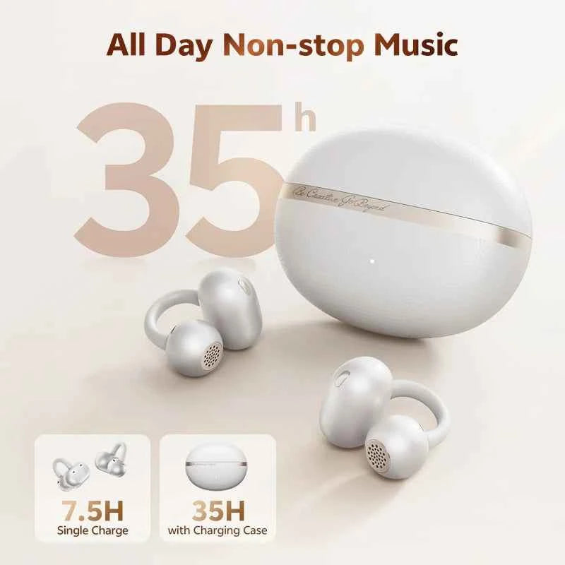 QCY Crossky C50 Clip On Earbuds Open Ear Wireless Bluetooth 6.0 Headphones 4 Mic 35H Playtime Ear Cuff Earphones for Fitness